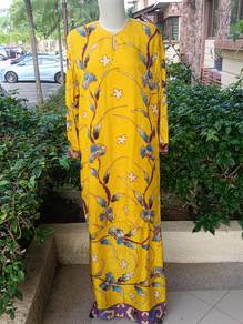 Vintage Yellow Batik Sutera Baju Kurung with Blue 