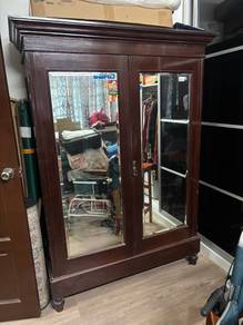 Antique Vintage Teak Solid Wood Wardrobe Mirror