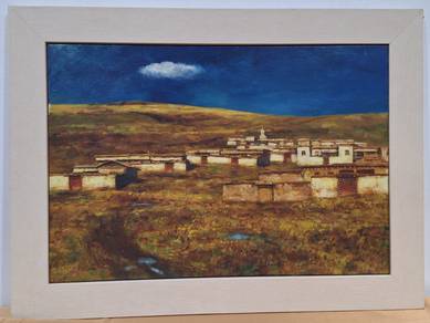 Framed Oil painting - Echoes of Blue and Earth