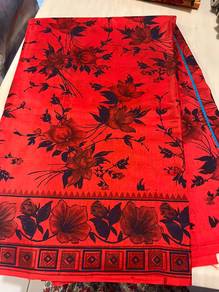 Floral Orange with Blue Cotton Saree
