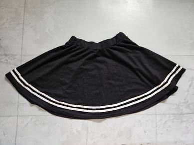 Women Black Stripped Mini Elastic Pleated Skirt XL