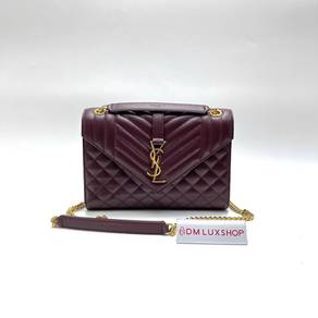Preloved YSL Medium Envelope Bag Burgundy GHW