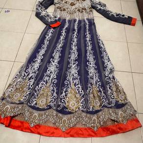 long anarkali dress (navy blue&gold embroidery) M