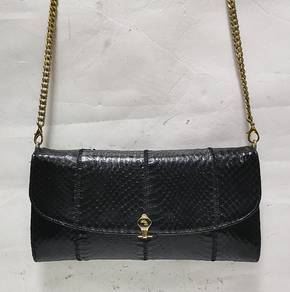 France Black Snake Skin Leather Clutch Bag with  C