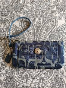 Coach Optic Blue Signature Jacquard Zip Wristlet.