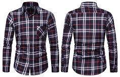 F70311 Men Business Plaid Pocket Long Sleeve Shirt