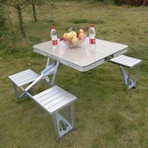 Aluminium Camping Picnic meja lipat 4 kerusi lekat