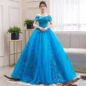 Blue off shoulder wedding ball dress gown RB1907