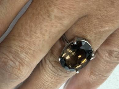 Cincin perak asli batu nescafe o smokey Quartz