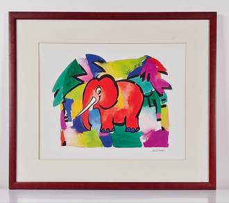 Framed Colorful Abstract Elephant Lithograph Print