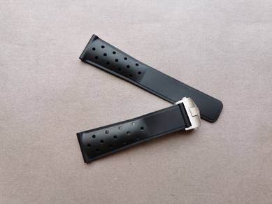 TAG HEUER 22mm Black Perforated Rubber Watch Strap