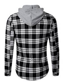 PLAID BLACK HOODIE LONG SLEEVE SHiRT KEMEJA HITAM