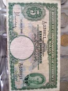 British Malaya currency RM5 note 1941