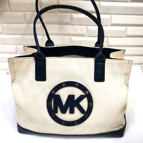 Michael Kors Off White/Blue Canvas and Croc Emboss