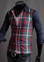 01234 Plaid Casual Dress Slim Long Sleeved Shirt