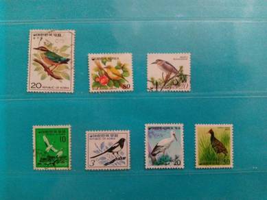 7 South Korea stamps, birds