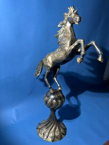 Bronze Colour Metal Rearing Horse Statue / Office