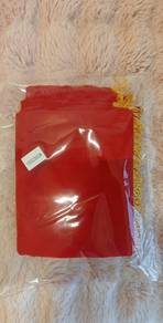 Red Cloth with Fringe Lace Hanging on House Door 
