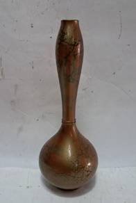 JAPANESE BRONZE vtg red enamel faux marble vase mc