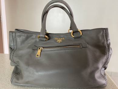 PRADA Soft Calf Leather Handbag Shoulder Bag Grey