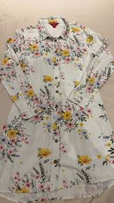 GUESS Floral Shirt Dress Size 12 White Yellow Pink