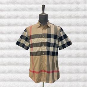 Burberry Brown S/S Checkered Shirt with Red Stripe