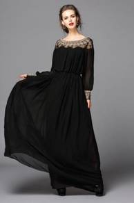Black long sleeve Muslimah dress prom RBMWD0078