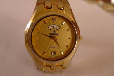 Slimstar Quartz Round Gold Patterned Dial Watch