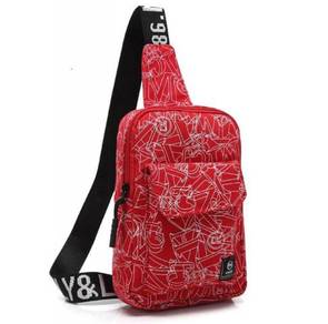 B113 Men Red Graffiti Crossbody Chest Bag Backpack