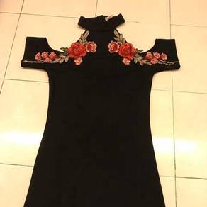 Quality flower black dinner dress