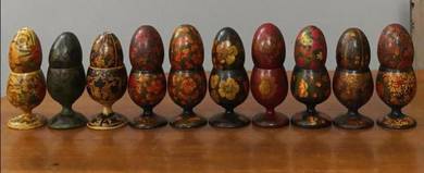 Vintage wooden eggs and cups collection
