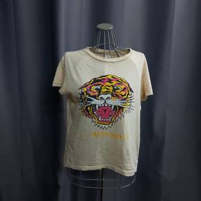 Ed Hardy Tiger Head Printed Beige Tee