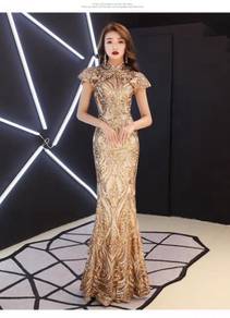 Gold sequin wedding prom dress gown RBP0961