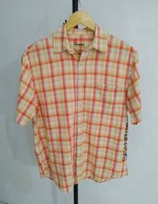 Renoma men's linen shirt L yellow orange plaid