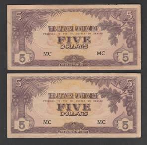 Malaya Japan JIM 5 Dollars MC 1942 vf/ef