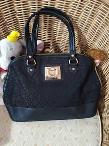 Mixed Leather Canvas Monogrammed Shoulder Bag