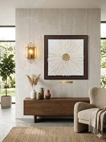 Geometric Wood Block Wall Art , Black Frame (A)