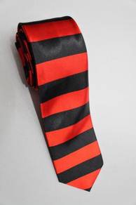 SLIM Red Black #4 Top Quality Striped Neck Tie