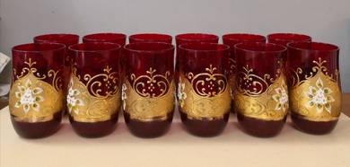Red gold ornate glass tumbler 12