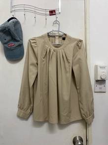 Muslimah Blouse Top with Round Neck (Light Brown)