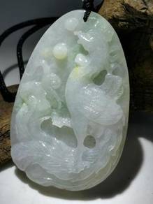 Ice Multi Color Burma Jadeite Jade Phoenix Pendant