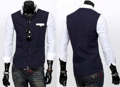 B0532 TWO TONE COOL BUTTON BLUE LONG SLEEVE SHiRT
