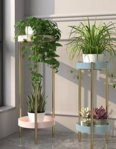 Gold Double layer plant rack pot holder Display