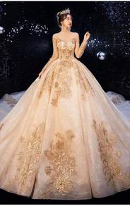 Cream gold long sleeve wedding gown RB1760