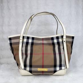 Burberry Haymarket Check Canvas White Leather