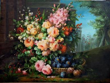 Bouquet with Plums and Classical Background