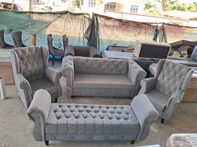 Sofa chesterfield perahu Wing chair set 3 seater