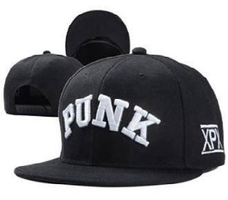 C034 PUNK Black Flat-Brimmed Snapback Hip-Hop Cap