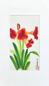Watercolor Amaryllis Blossoms – Framed with Seal