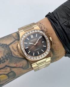 Custom Seiko Mod 40mm Brown Vignette Rose Gold Dia